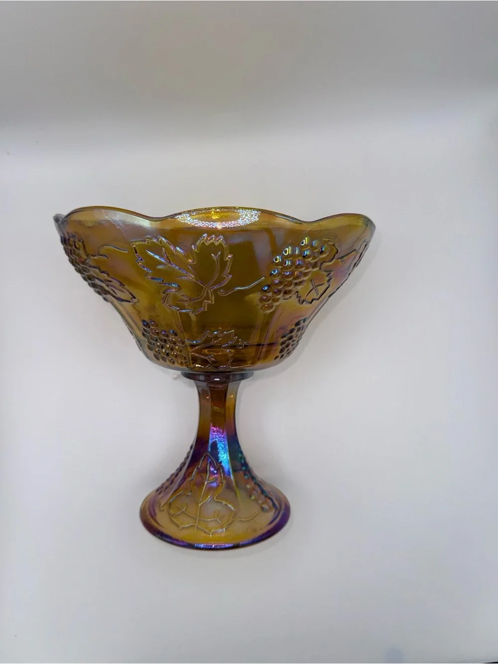Vintage Indiana Glass Iridescent Gold Carnival Glass Footed Fruit Bowel
